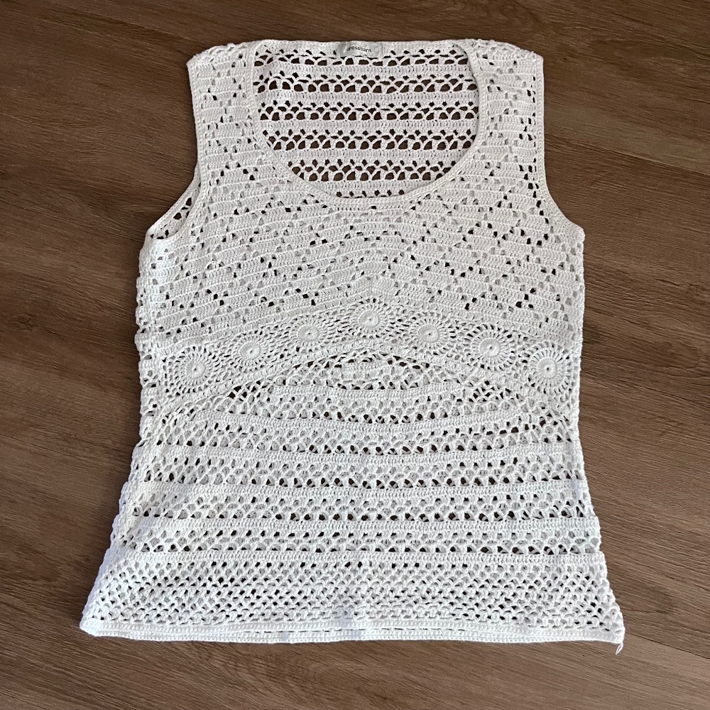 Dressbarn Crochet/Open Knit Sleeveless Overlay Tank Top/Petite M